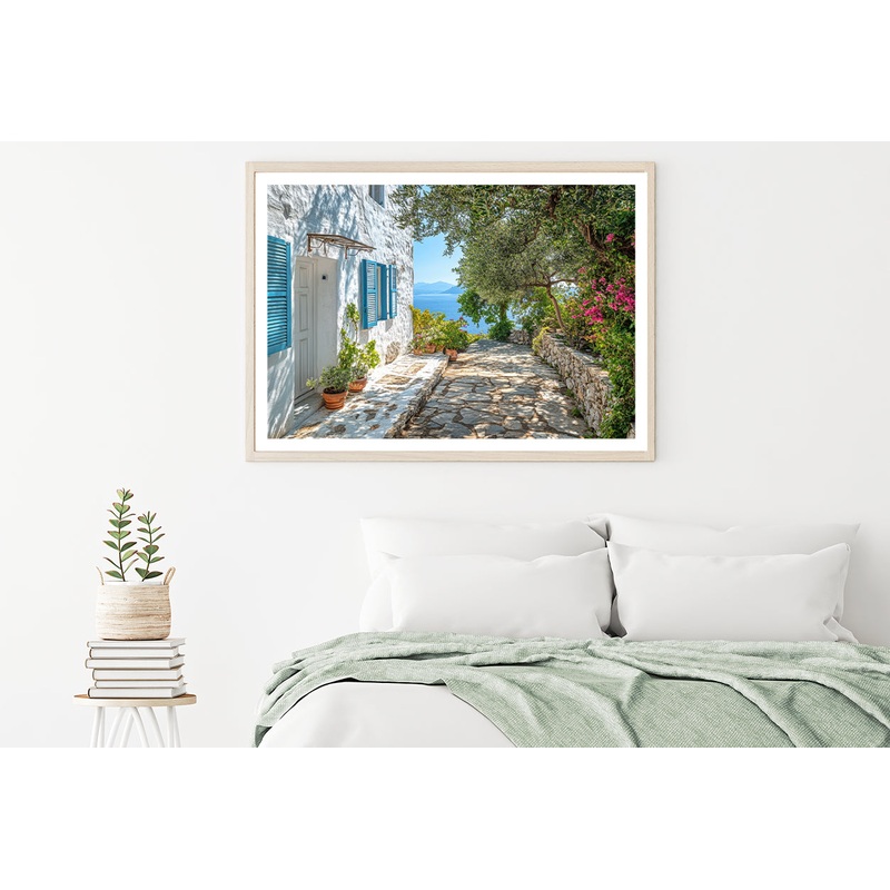A White House with Blue Shutters and a Blue Door Home Decor Premium Quality Poster Print Choose Your Sizes