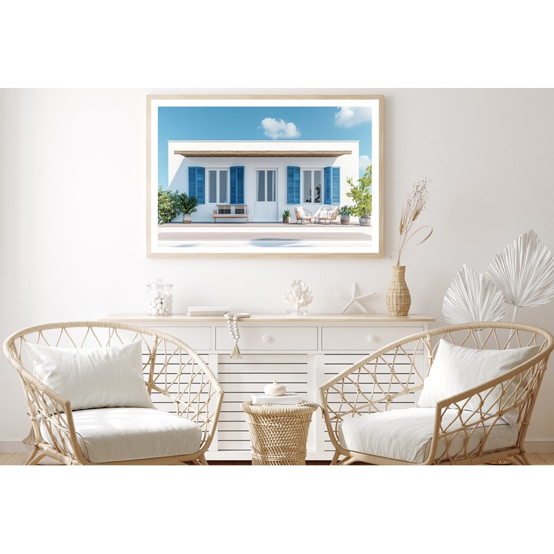 A White House with Blue Shutters Home Decor Premium Quality Poster Print Choose Your Sizes