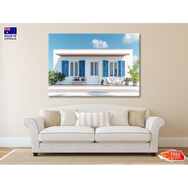 A White House with Blue Shutters Print 100% Australian Made