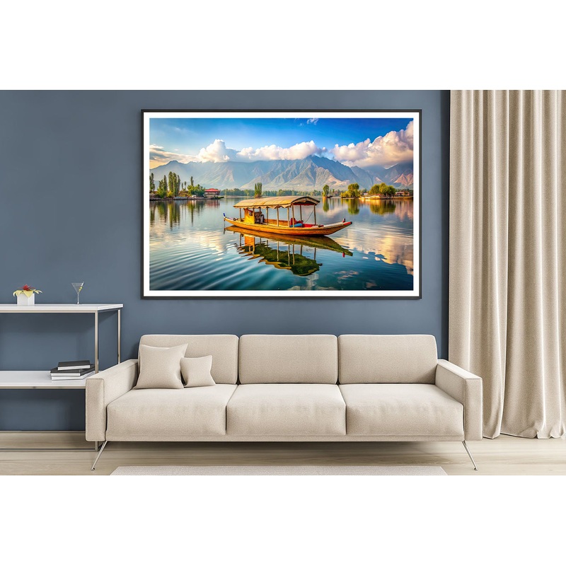Boat on the Water, Lake, Mountains in India Home Decor Premium Quality Poster Print Choose Your Sizes