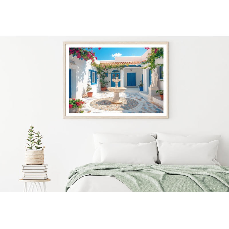 Courtyard with a Fountain and a Statue of a Woman Home Decor Premium Quality Poster Print Choose Your Sizes