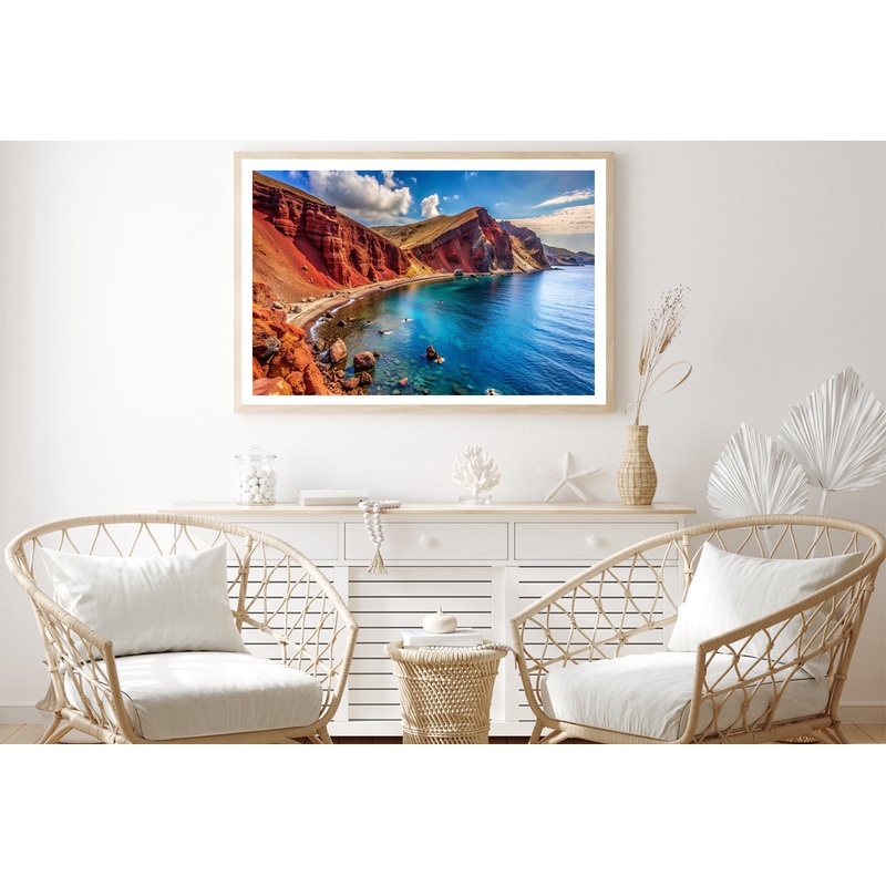 Lake with a Rocky Shoreline, Sky in Greece Home Decor Premium Quality Poster Print Choose Your Sizes