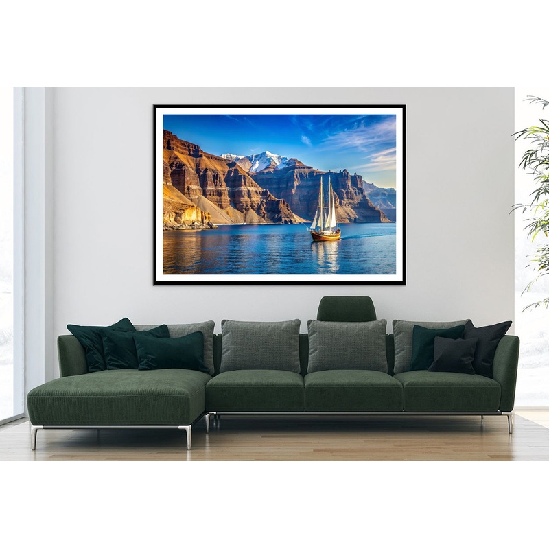 Sailboat Sailing In the Sea, Mountains in Greece Home Decor Premium Quality Poster Print Choose Your Sizes
