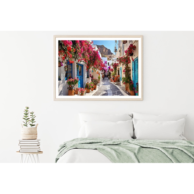 Street with Buildings and Flowers Home Decor Premium Quality Poster Print Choose Your Sizes