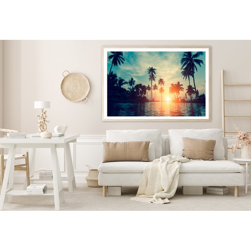 Sunset With Palm Trees in Beach Home Decor Premium Quality Poster Print Choose Your Sizes