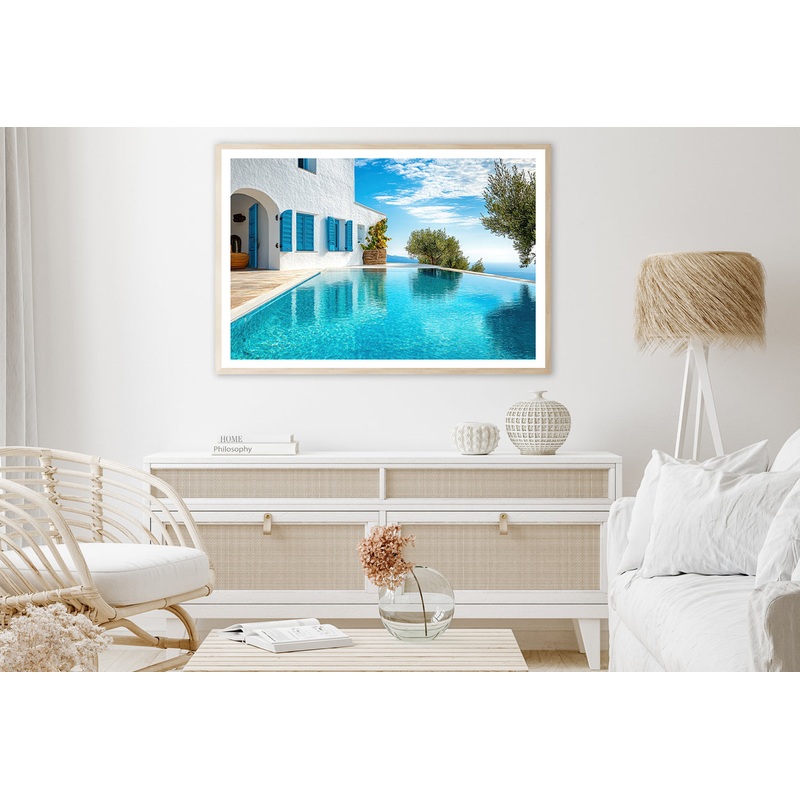 Swimming Pool, White House, Sky Home Decor Premium Quality Poster Print Choose Your Sizes