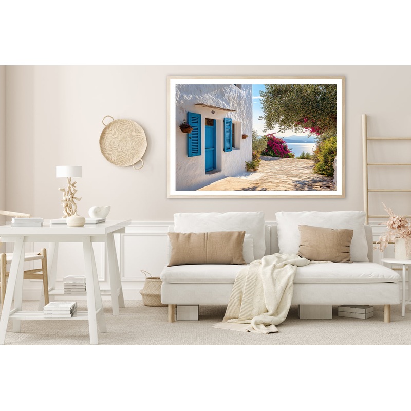 White Building with Blue Shutters Home Decor Premium Quality Poster Print Choose Your Sizes