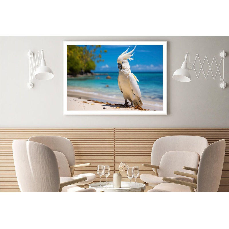 White Cockatoo Bird in Seashore Home Decor Premium Quality Poster Print Choose Your Sizes