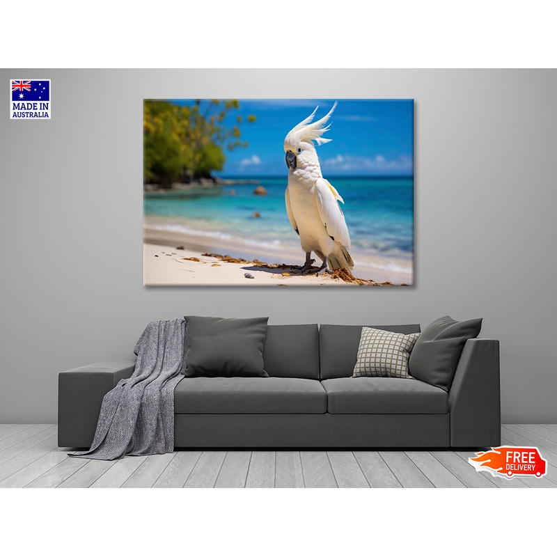 White Cockatoo Bird in Seashore Print 100% Australian Made