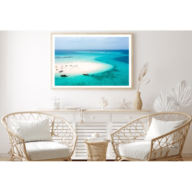 White Sand Island in Clear Ocean Home Decor Premium Quality Poster Print Choose Your Sizes