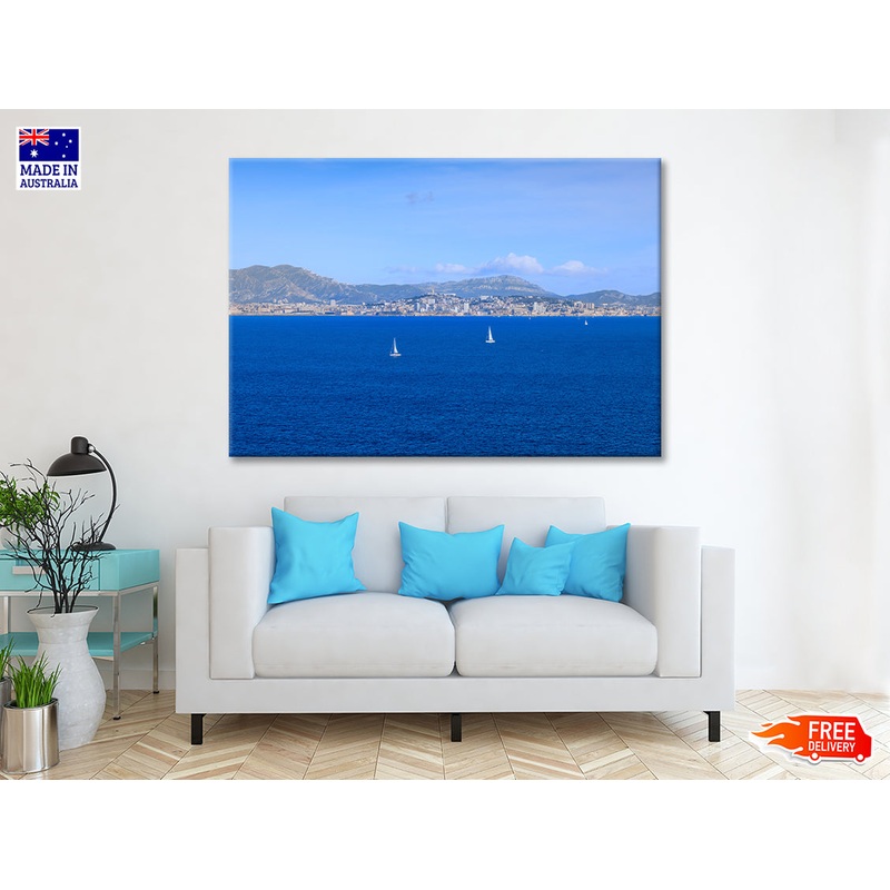 Yacht In Blue Ocean Marseille Print 100% Australian Made