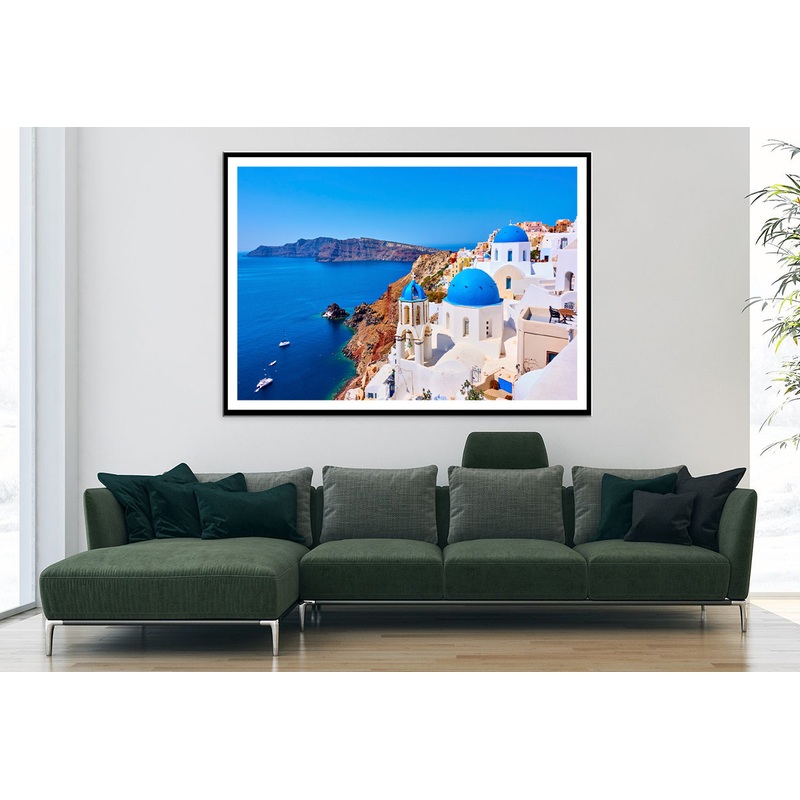 Yacht In the Coast of Santorini Home Decor Premium Quality Poster Print Choose Your Sizes