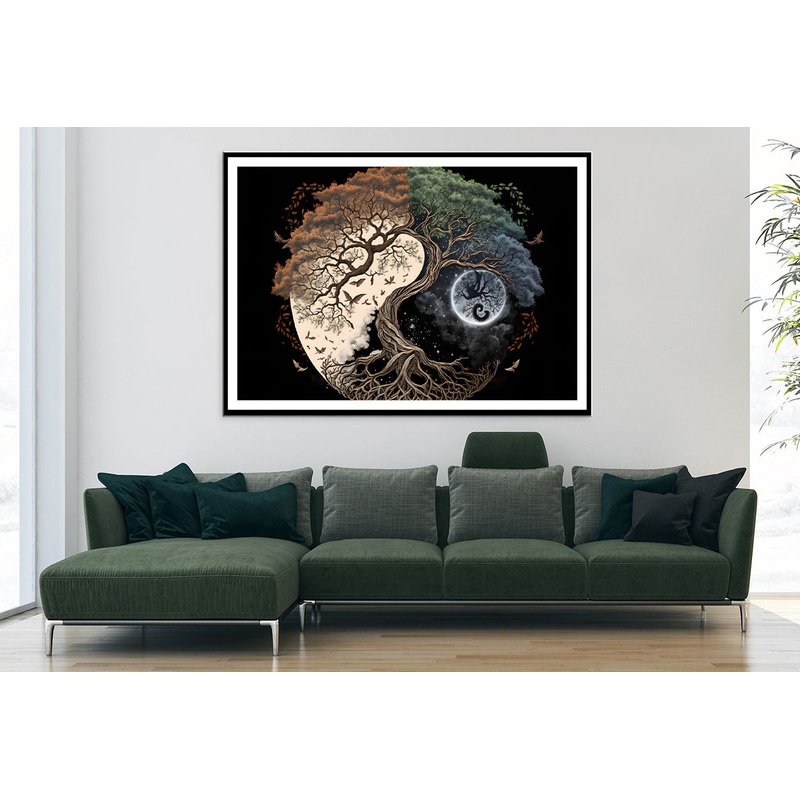 Ying Yang as Tree and Moon Art Home Decor Premium Quality Poster Print Choose Your Sizes
