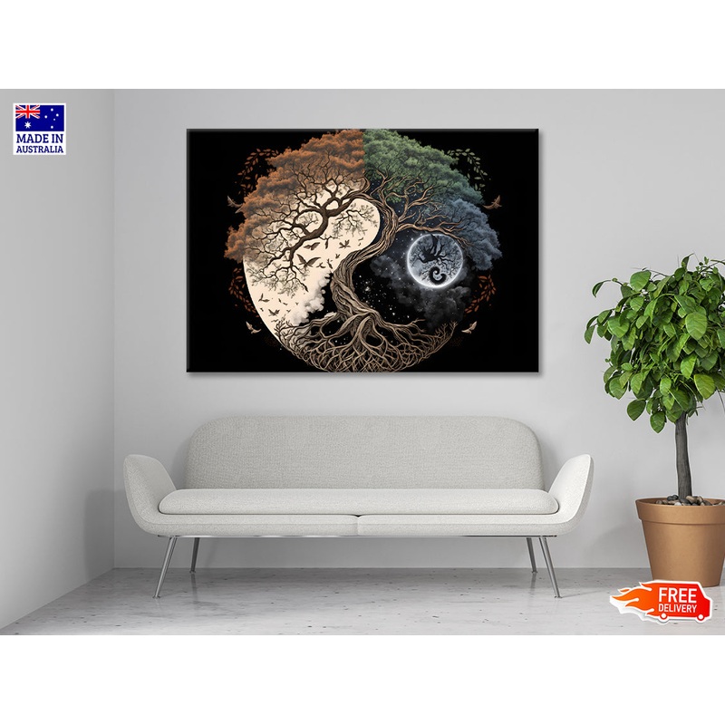 Ying Yang as Tree and Moon Art Print 100% Australian Made