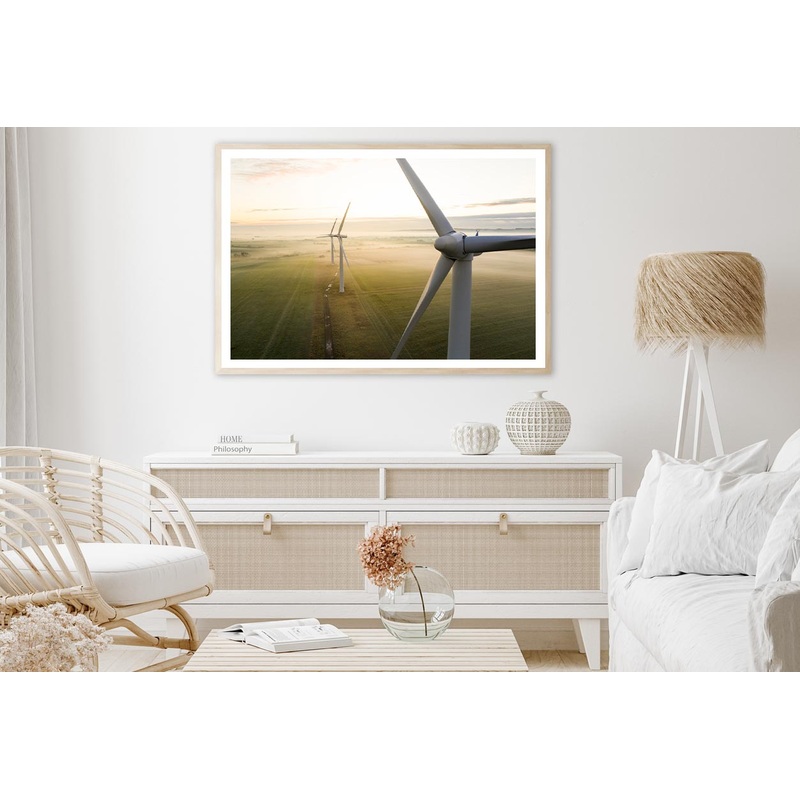 Aerial View Of Three Wind Turbines in The Early Morning Fog at Sunrise Home Decor Premium Quality Poster Print Choose Your Sizes