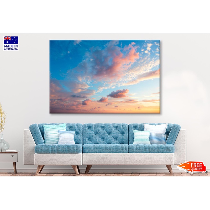 Beautiful Colored Cloudy Evening Sky With Clouds at Sunset  Wall Art Decor 100% Australian Made