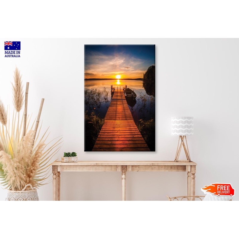 Sunset Over the Fishing Boat & Pier Wall Art Decor 100% Australian Made