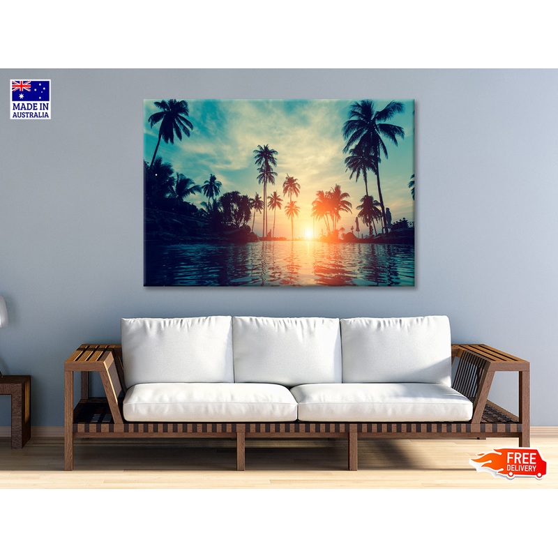 Sunset With Palm Trees in Beach Print 100% Australian Made