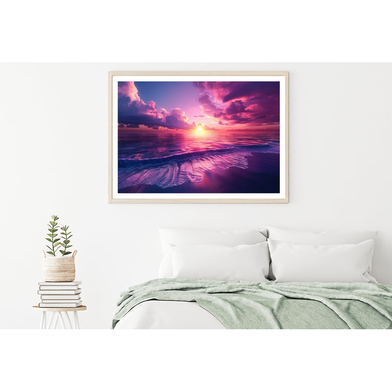 Sunset with Pink Sky in Seashore Home Decor Premium Quality Poster Print Choose Your Sizes