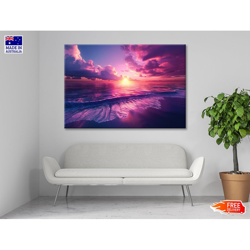 Sunset with Pink Sky in Seashore Print 100% Australian Made
