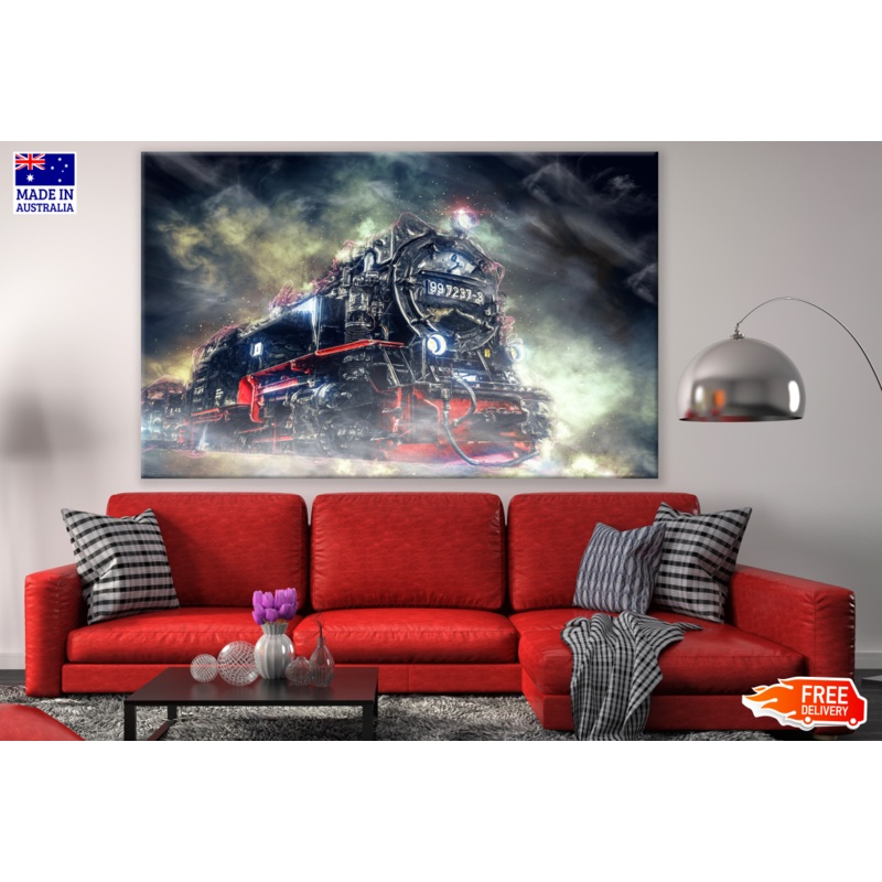 Train Under Cloudy Sky Dramatic Photograph Print 100% Australian Made