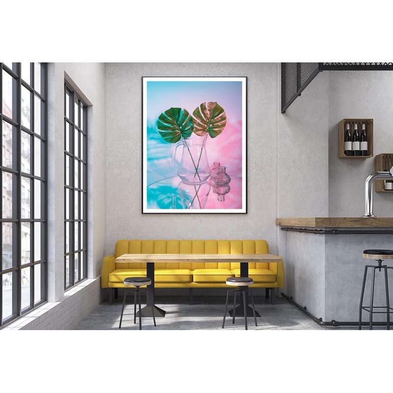 Two Green Leaves in A Clear Vase on A Table Home Decor Premium Quality Poster Print Choose Your Sizes