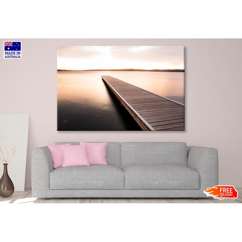 Wooden Pier On Sunrise View  Wall Art Decor 100% Australian Made