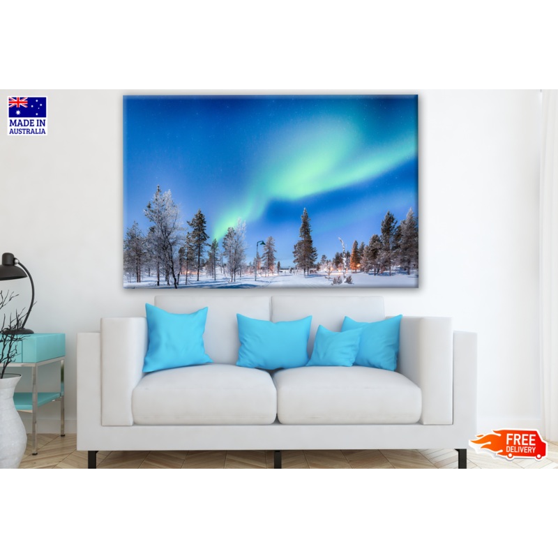 Aurora Northern Lights Over Beautiful Winter Forest Scenery Photograph Print 100% Australian Made