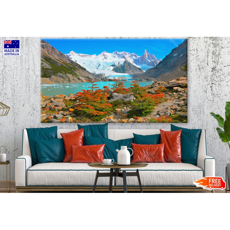 Autumn Trees by the Lake near Cerro Torre Mountain Argentina Print 100% Australian Made