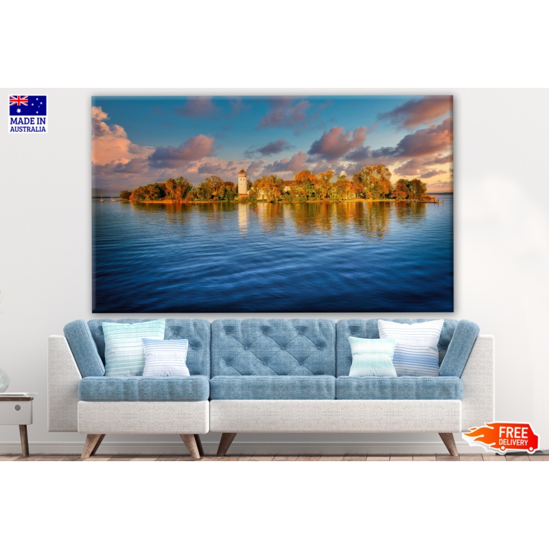 Beautiful House in Forest at Sunset Lake Photograph Print 100% Australian Made