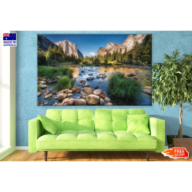 Beautiful Water Stream & Forest With Mountain View Photograph Print 100% Australian Made