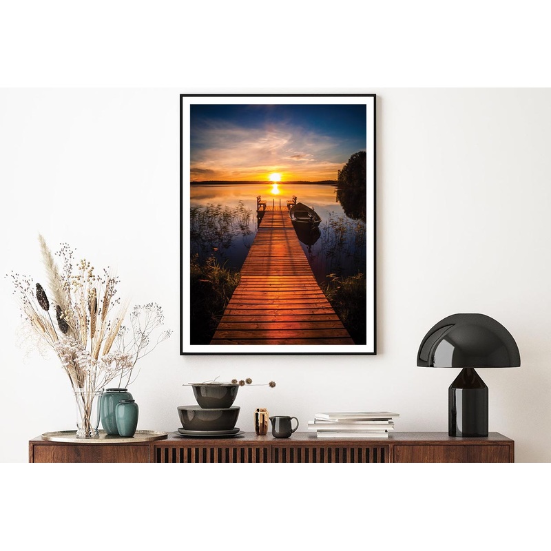 Sunset Over the Fishing Boat & Pier Home Decor Premium Quality Poster Print Choose Your Sizes