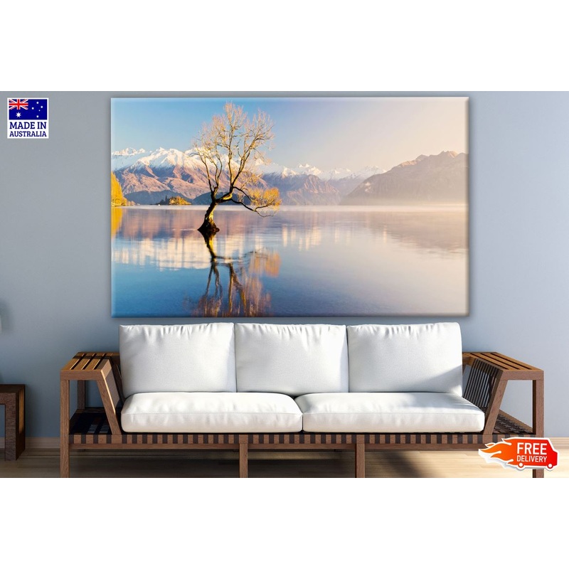 Tree in a Lake with Mountain View Print 100% Australian Made
