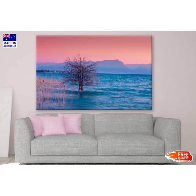 Tree in Lake Pink Sky  Photograph Print 100% Australian Made
