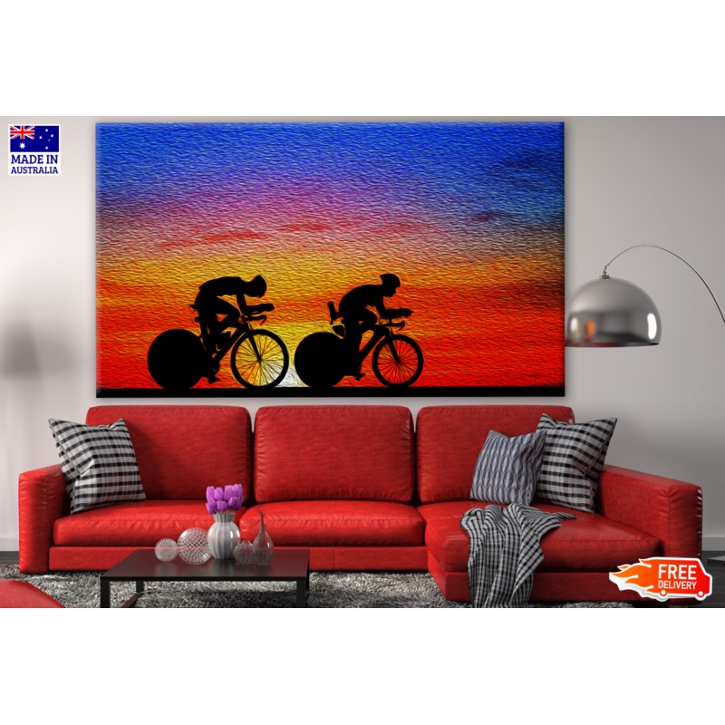 Two Men Riding Bicycles in Sunset Print 100% Australian Made