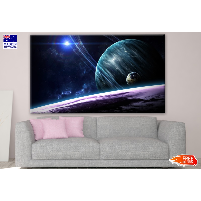 Universe Scene with Planets, Stars and Galaxies in Outer Space Print 100% Australian Made