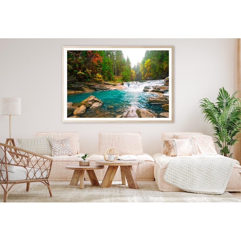 Waterfall On Mountain River in The Forest Home Decor Premium Quality Poster Print Choose Your Sizes