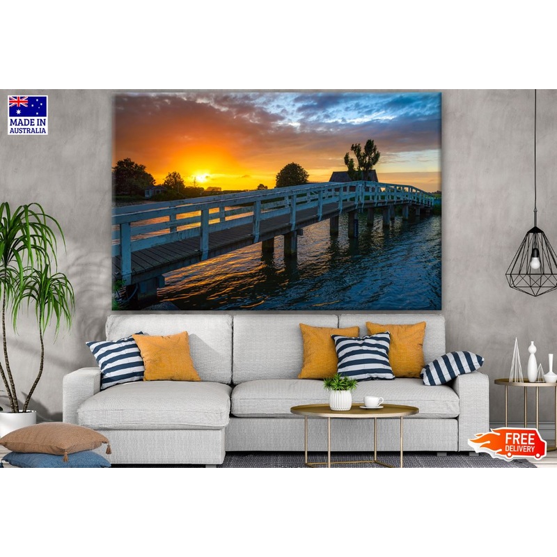 Wooden Pier over Lake in Stunning Sunset Photograph Print 100% Australian Made
