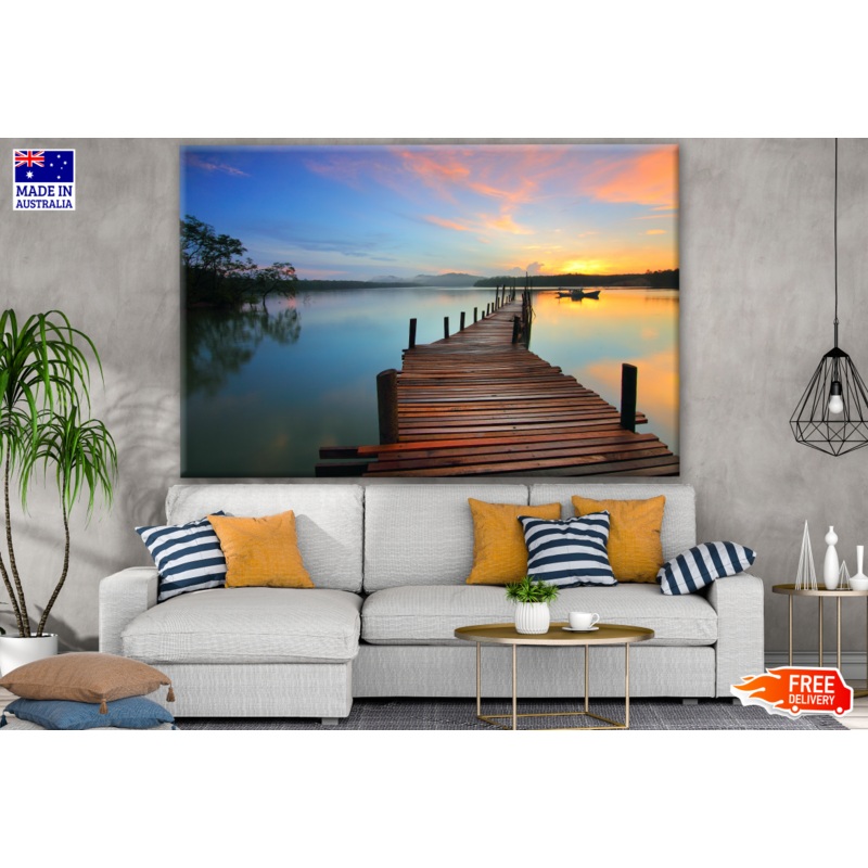 Wooden Pier Over Lake Sunset Photograph Print 100% Australian Made