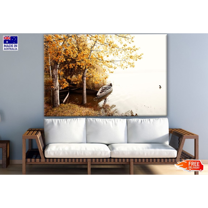 Autumn Tree Forest & Boat with Lake Photograph Print 100% Australian Made