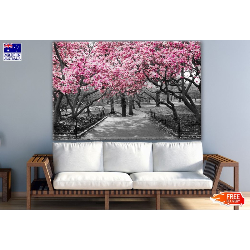 Tree Forest with Pink Flowers Photograph Print 100% Australian Made