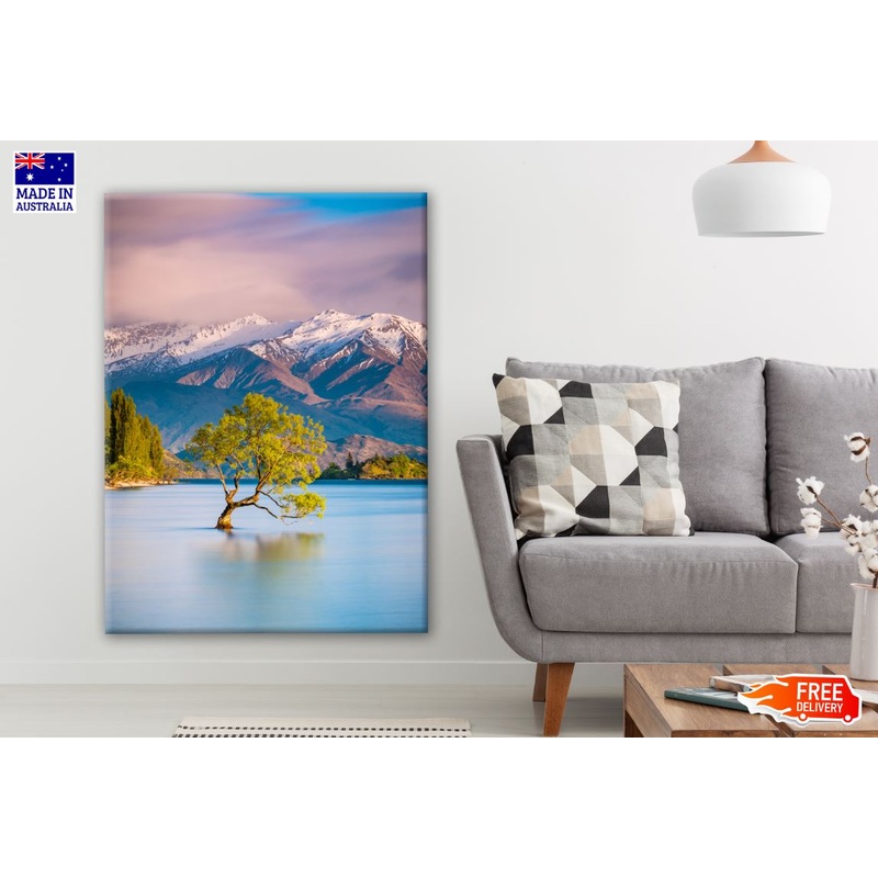 Tree in a Lake with Mountain Scenery Photograph Print 100% Australian Made