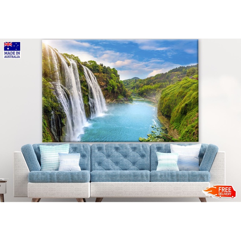 Waterfall Falling to River Scenery Photograph Print 100% Australian Made