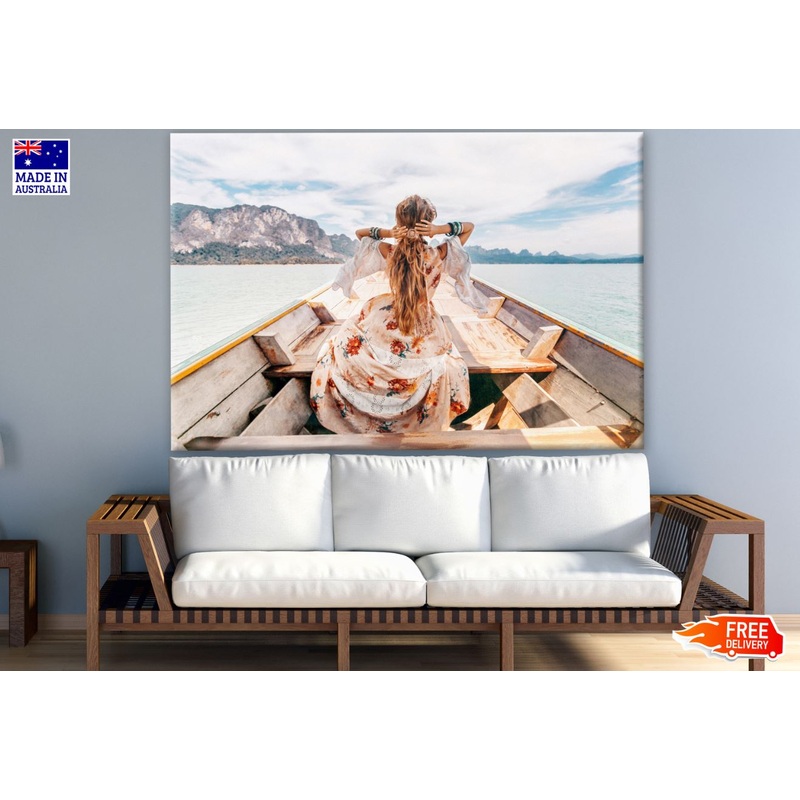 Woman in Boat on Lake Photograph Print 100% Australian Made