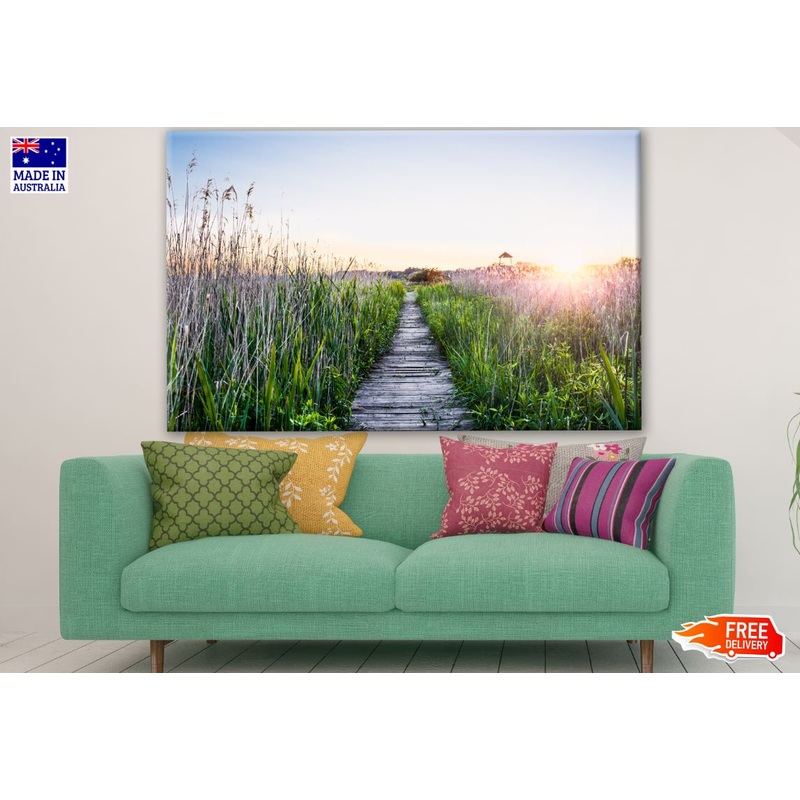 Wooden Path Over Grass Field Photograph Print 100% Australian Made