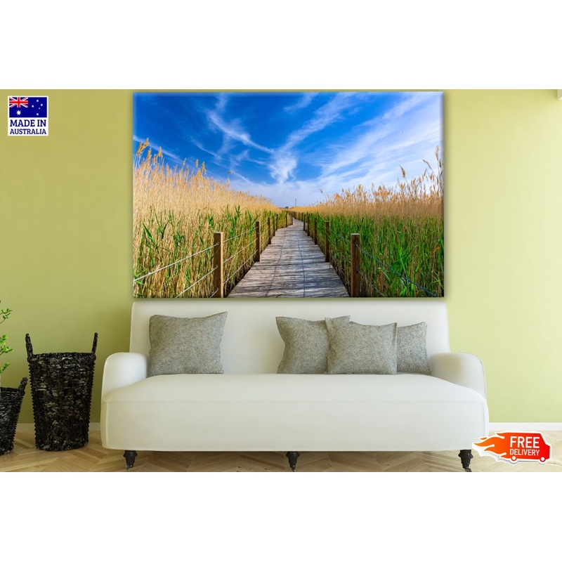 Wooden Path With Fence on Grass Field Photograph Print 100% Australian Made