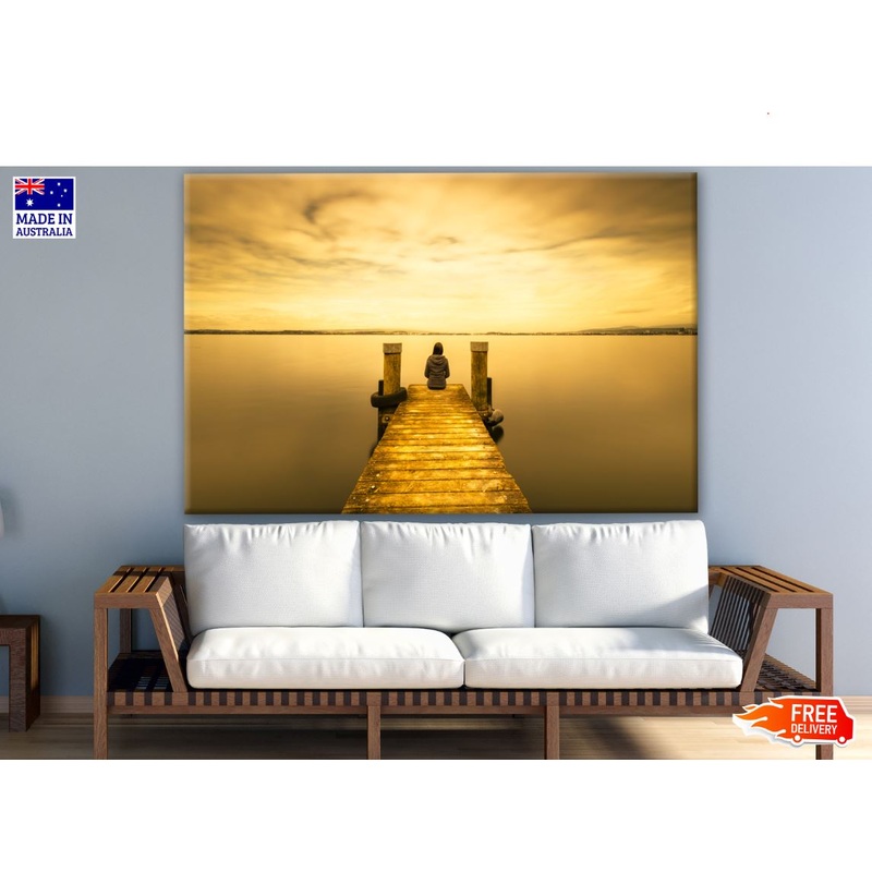 Wooden Pier & Lake Scenery in Sunset Photograph Print 100% Australian Made