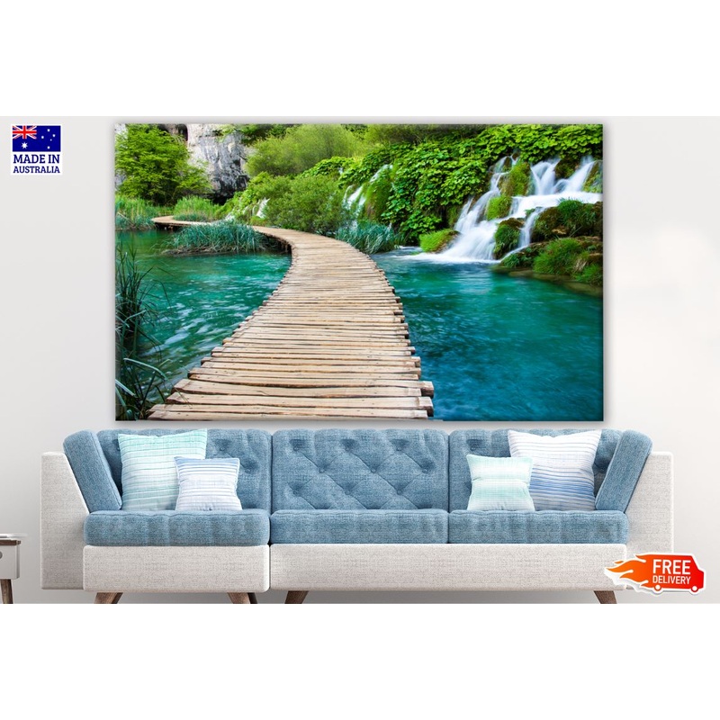 Wooden Pier Over a Water Stream In Forest PhotographPrint 100% Australian Made