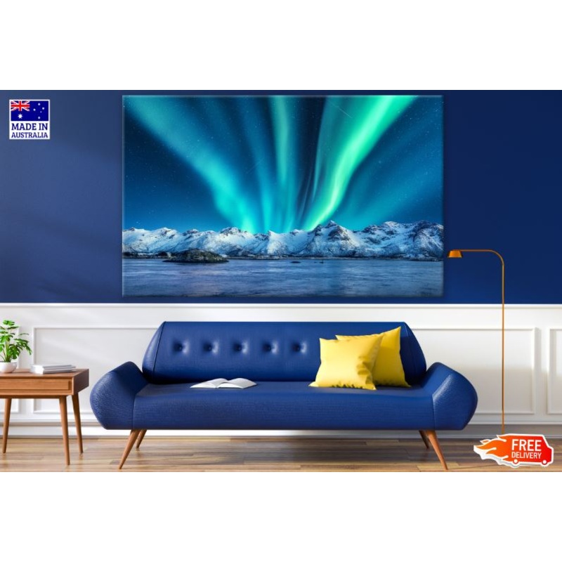 Aurora Over Snow Covered Mountains Photograph Print 100% Australian Made