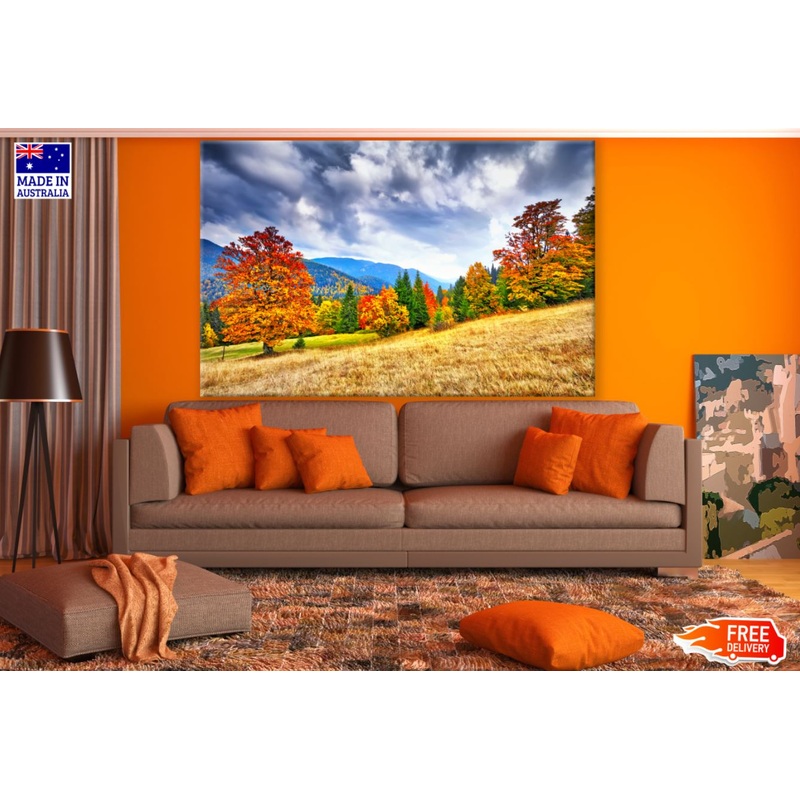 Autumn Trees & Bushes with Mountain Landscape View Photograph Print 100% Australian Made